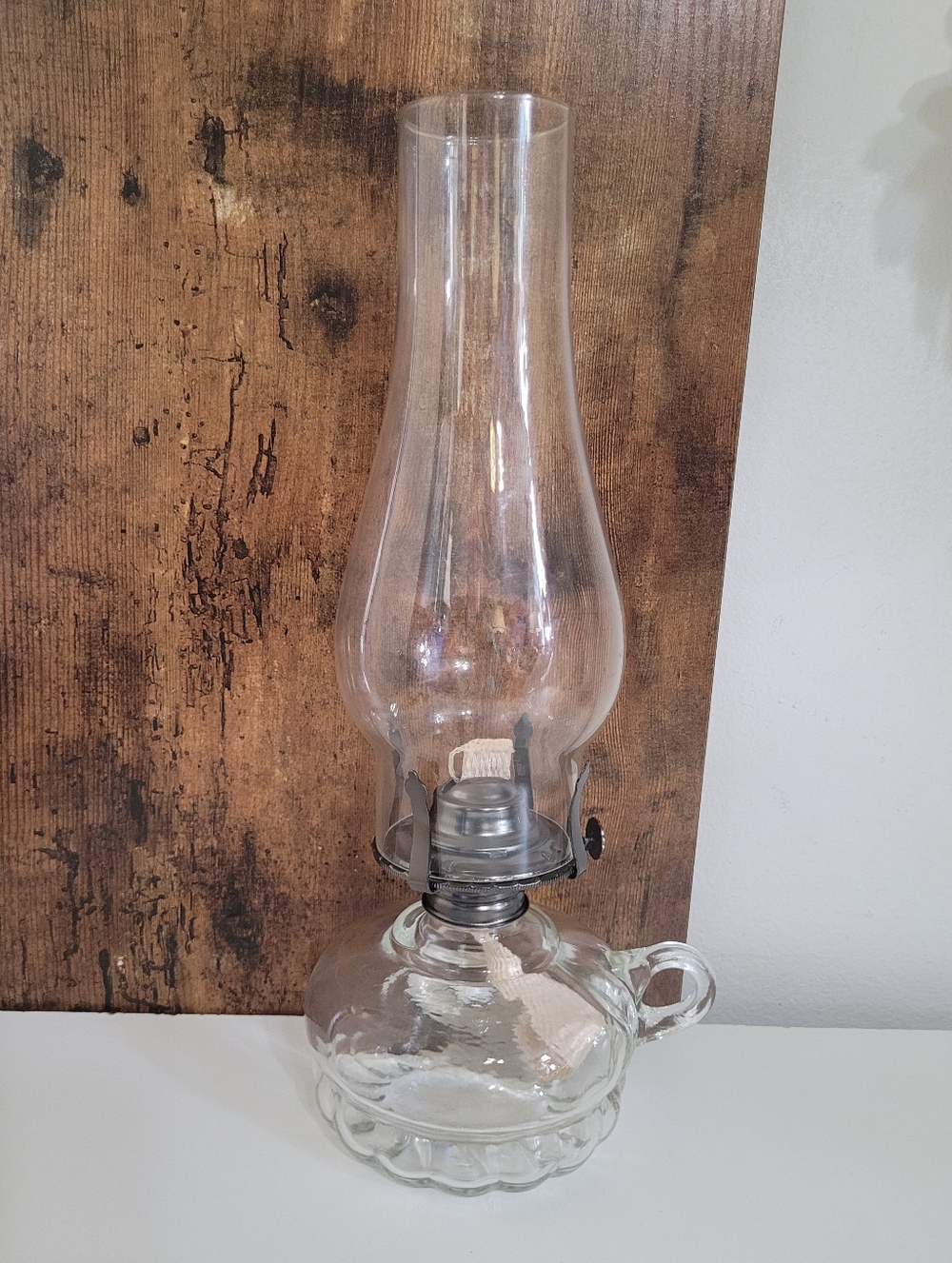 Vintage Lamplight Farms Clear Glass Oil Lamp With Loop Handle
